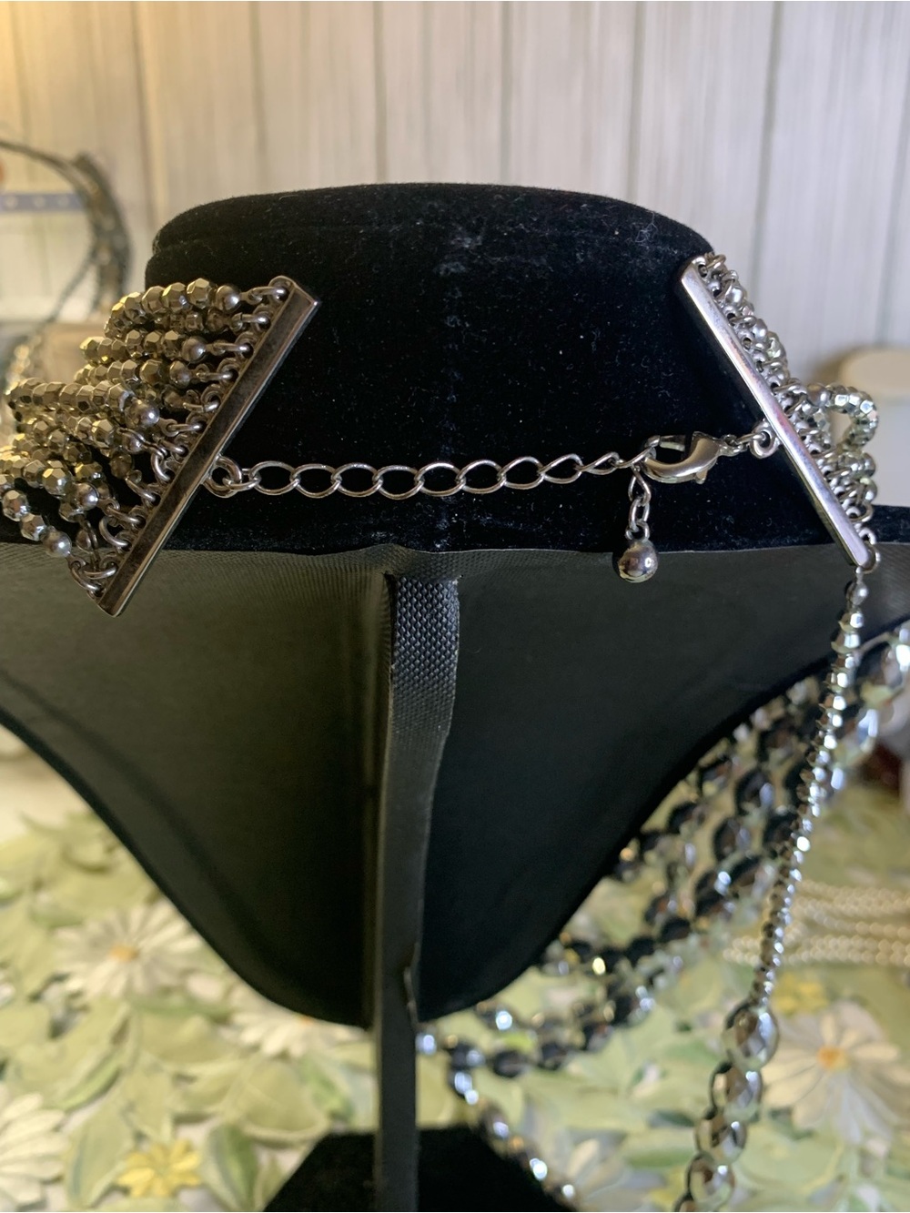 13 Chain Layered Silver Beaded Statement Necklace - Women Jewelry - Picture 2 of 2